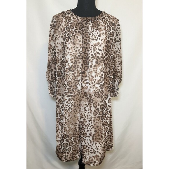 New York &‎ Company Eva Mendez Leopard Animal Print 3/4 Sleeve Dress MEDIUM - Picture 1 of 14